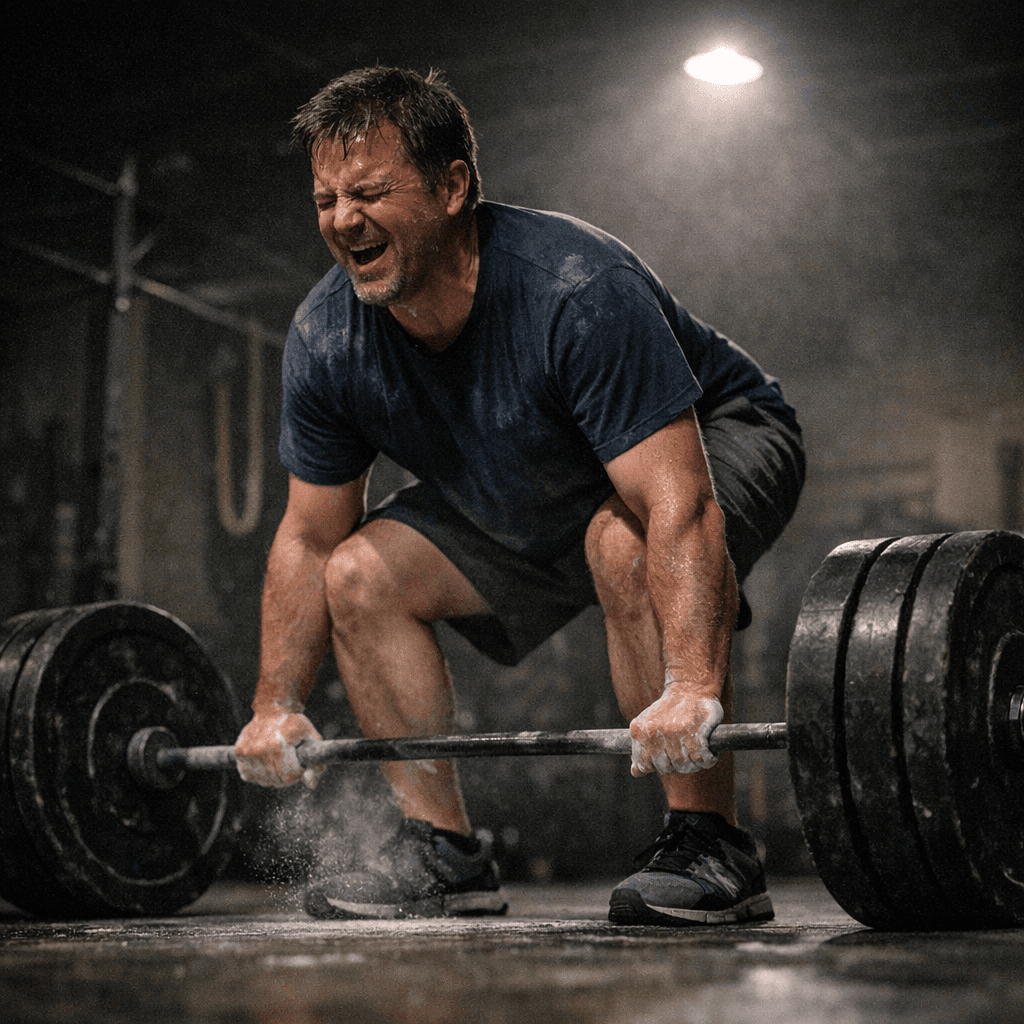 Athlete in perfect deadlift form in a gym